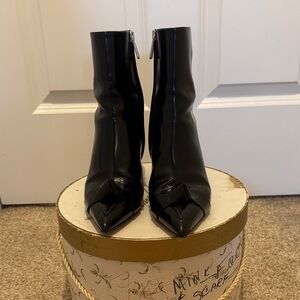 Santoni black patent knot boots